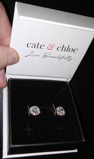 Customer photo review of Freya 18k White Gold Plated Halo Drop Earrings with Simulated Diamond Crystals
