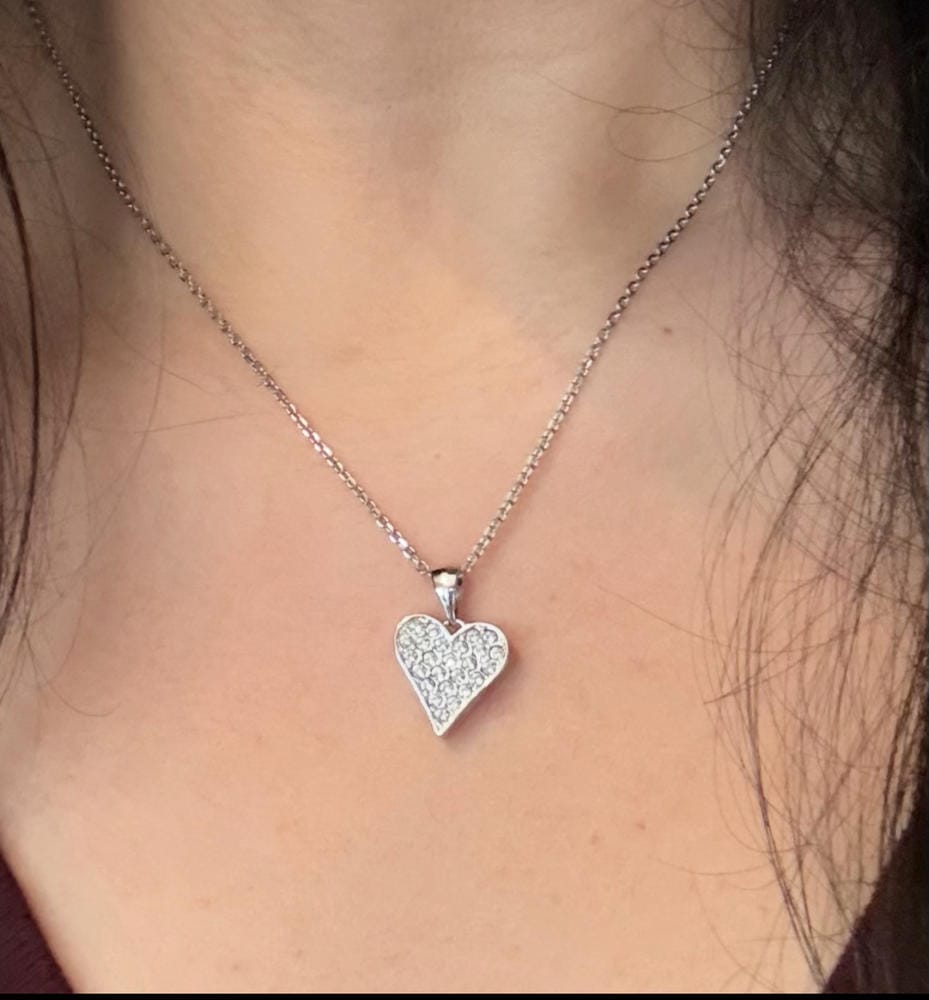 Customer photo review of Cecilia 18k White Gold Plated Heart Pendant Necklace with Swarovski Crystals