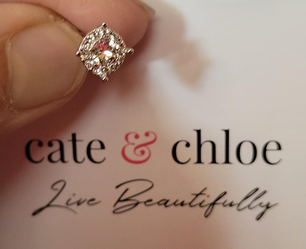 Customer photo review of Raylee 18k White Gold Plated Halo Stud Earrings with Swarovski Crystals