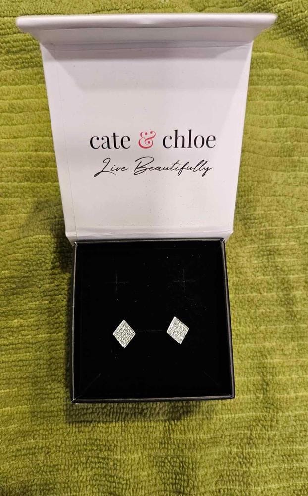Customer photo review of Lennon 18k White Gold Plated Diamond Shaped Stud Earrings with Swarovski Crystals