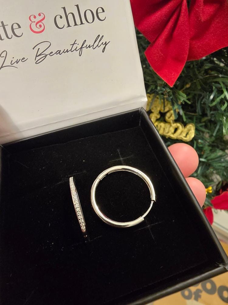 Customer photo review of Moissanite by Cate & Chloe Delaney 18k White Gold Plated 25mm 925 Sterling Silver Stud Earrings 0.23tcw
