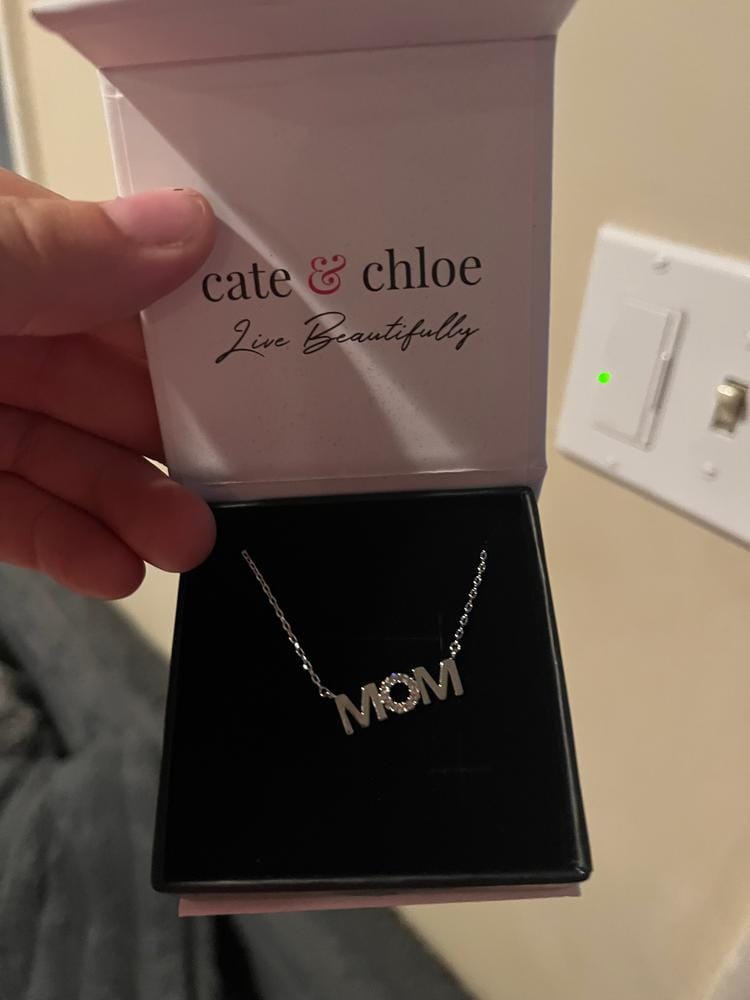 Customer photo review of Savannah 18k White Gold Plated Mom Necklace with Swarovski Crystals
