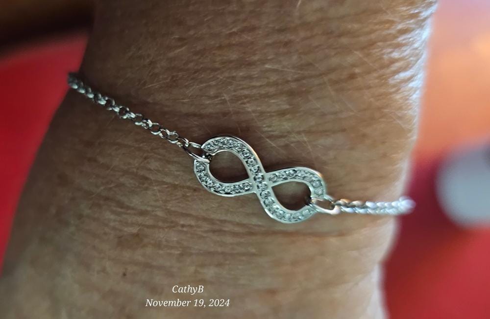 Customer photo review of Morgan 18k White Gold Plated Infinity Bracelet with Swarovski Crystals