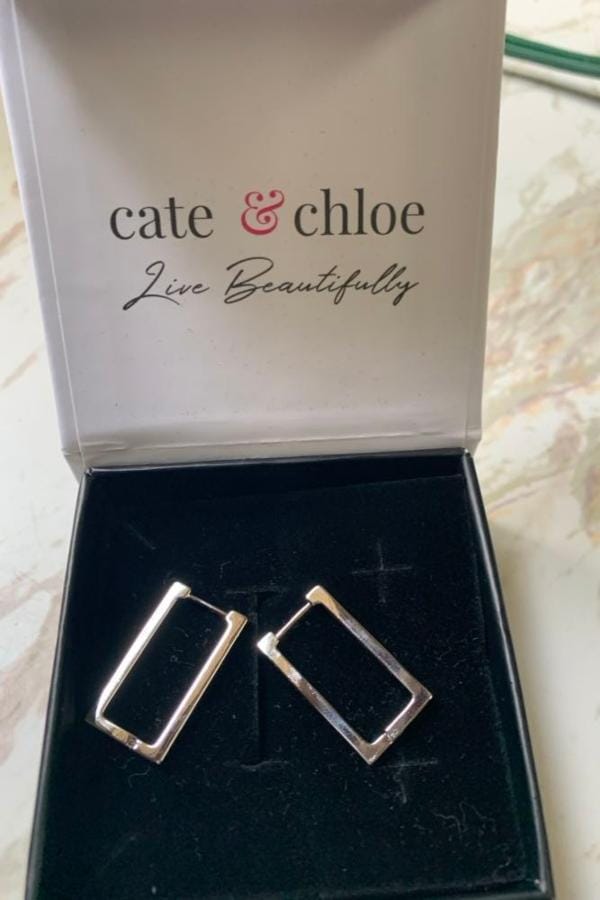 Customer photo review of Annalise 18k White Gold Plated 24mm Silver Square  Hoop Earrings