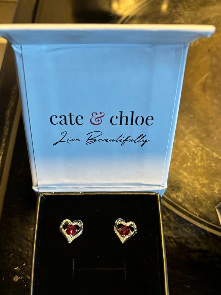 Customer photo review of Forever Birthstone 18k White Gold Plated Double Heart Stud Earrings with Swarovski Crystals