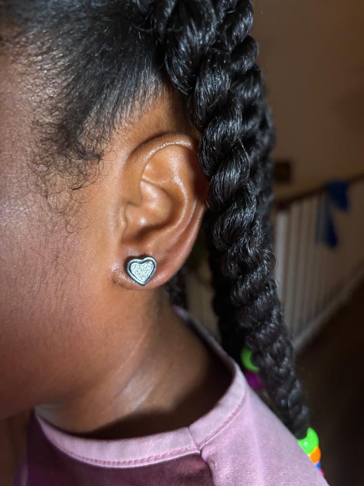 Customer photo review of Rory 18k White Gold Plated Heart Halo Stud Earrings with Swarovski Crystals