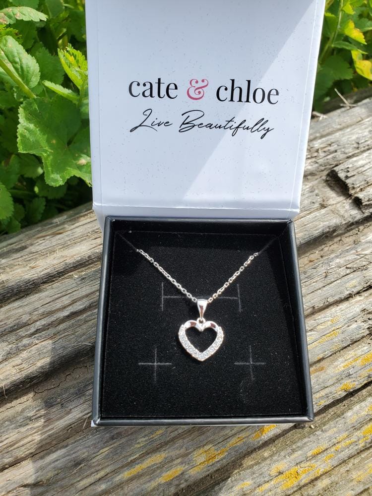 Customer photo review of Chelsea 18k White Gold Plated Silver Heart Necklace with Swarovski Crystals
