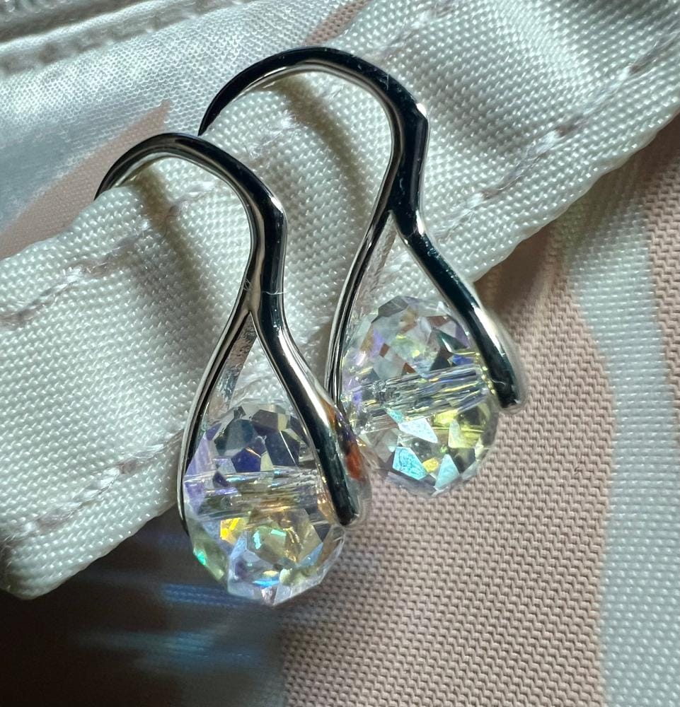 Customer photo review of Destiny 18k White Gold Plated Drop Earrings with Swarovski Crystals