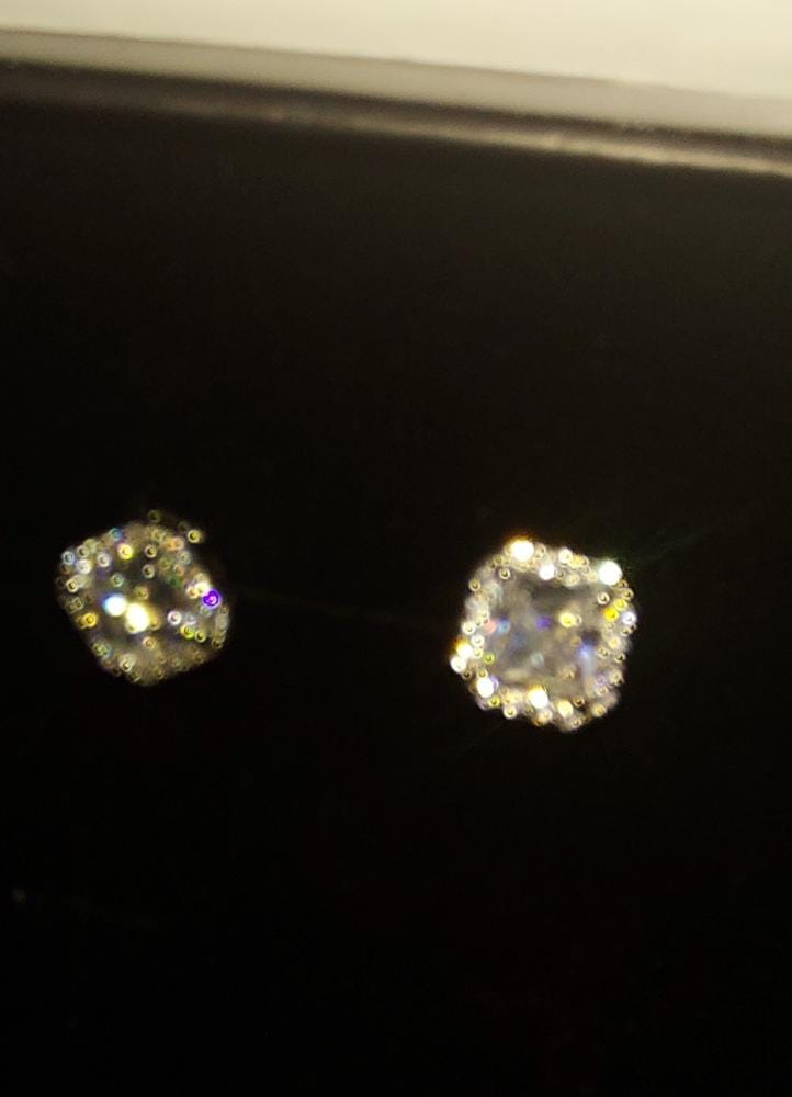 Customer photo review of Estelle 18k White Gold Plated Halo Stud Earrings with Simulated Diamond Crystals