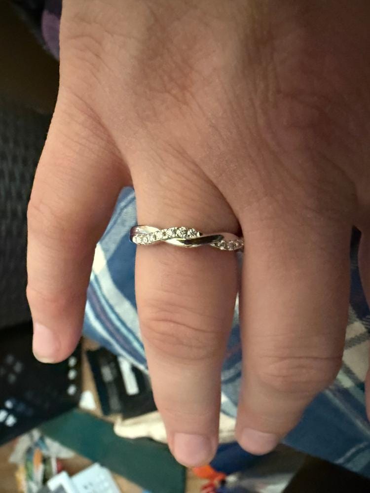 Customer photo review of Moissanite by Cate & Chloe Avery 0.21tcw Round Cut 925 Sterling Silver 18k White Gold Plated Wedding Band