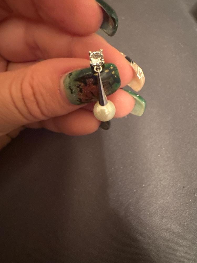 Customer photo review of Tatum 18k White Gold Plated Pearl Dangling Stud Earrings with Swarovski Crystal