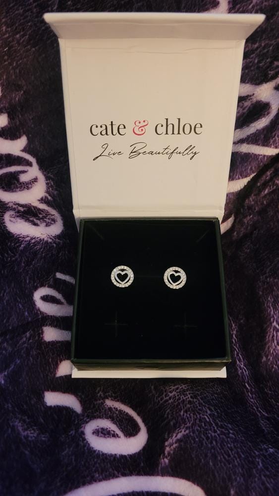 Customer photo review of Khaleesi 18k White Gold Plated Silver Heart Stud Earrings with Swarovski Crystals
