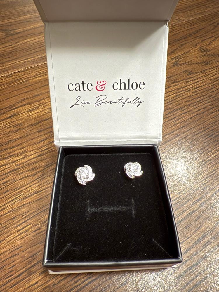 Customer photo review of Eloise 18k White Gold Plated Stud Earrings with Solitaire Round Cut Swarovski Crystal