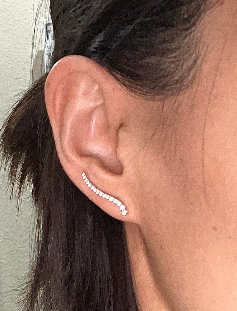 Customer photo review of Isabella 18k White Gold Plated Sterling Silver Ear Climber Earrings with Simulated Diamond Crystals