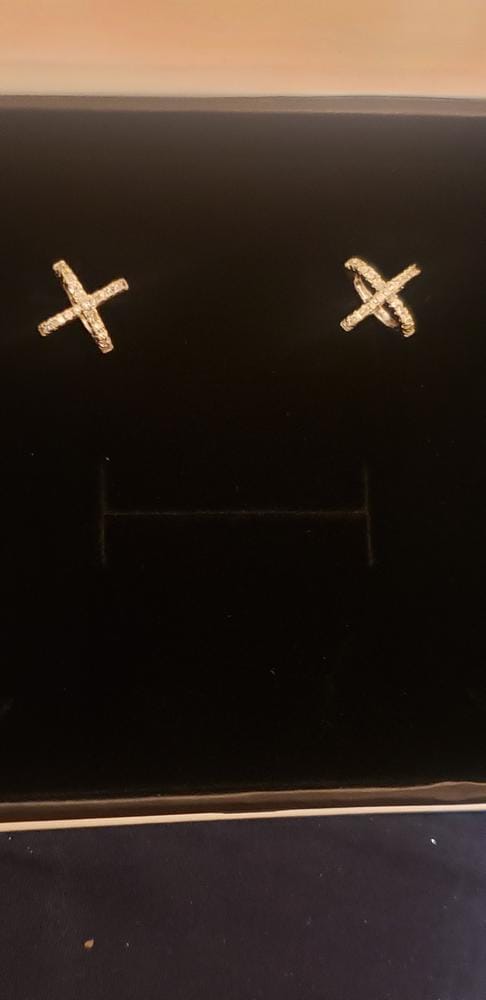 Customer photo review of Paige 18k White Gold Plated X-Design Stud Earrings with Simulated Diamond Crystals