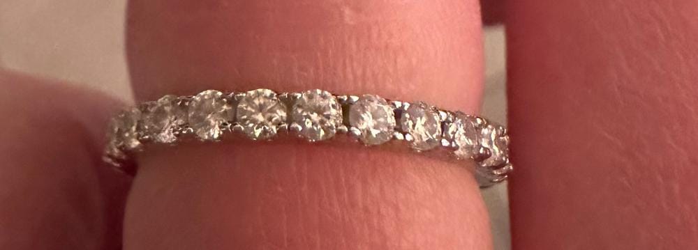 Customer photo review of Moissanite by Cate & Chloe Sadie 0.9tcw Round Cut 925 Sterling Silver 18k White Gold Plated Wedding Band