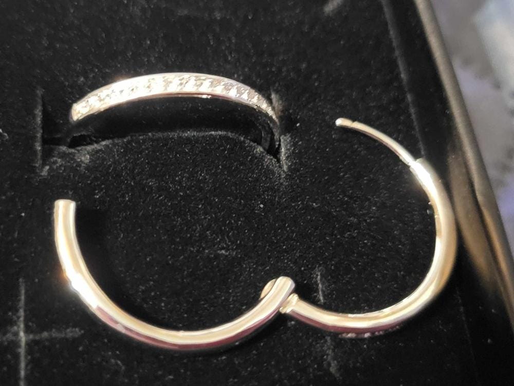 Customer photo review of Bianca 18k White Gold Plated 25mm Silver Hoop Earrings with Swarovski Crystals