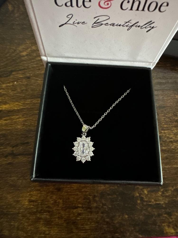 Customer photo review of Calliope 18k White Gold Plated 3-Stone Pendant Necklace with Swarovski Crystals