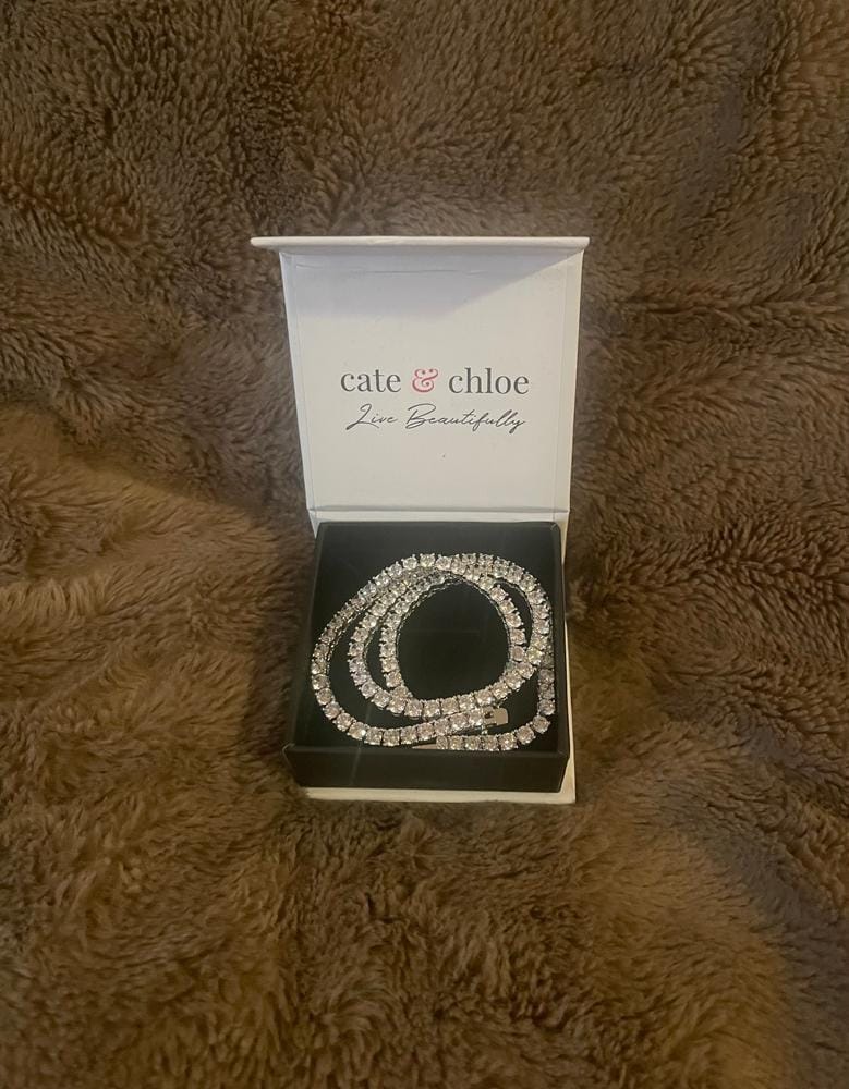 Customer photo review of Olivia 18k White Gold Plated Tennis Necklace with Simulated Diamond Crystals