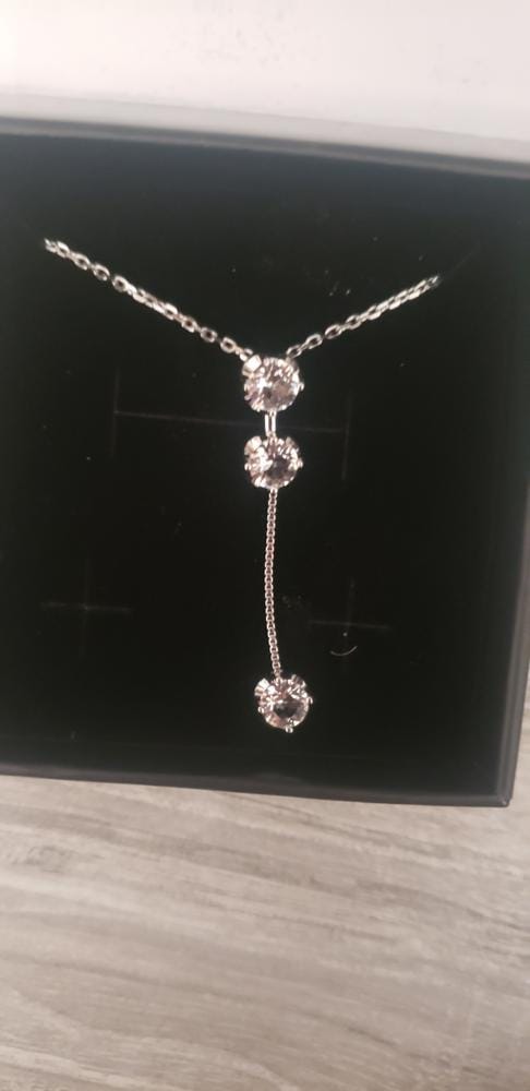 Customer photo review of Sloane 18k White Gold Plated Drop Necklace with Swarovski Crystals