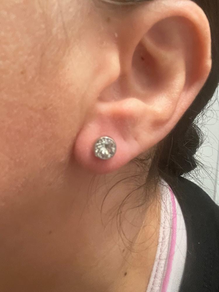 Customer photo review of Blaire 18k White Gold Plated Stud Earrings with Round Cut Swarovski Crystals