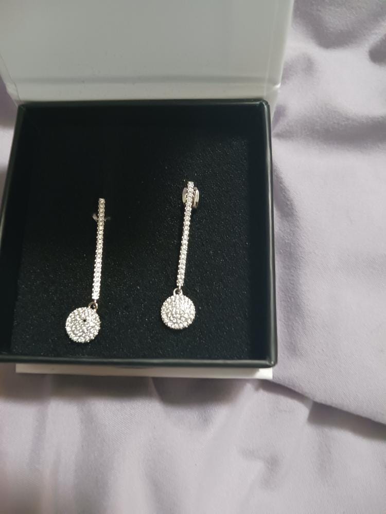 Customer photo review of Hazel 18k White Gold Plated Silver Drop Dangle Earrings with Simulated Diamond Crystals - Final Sale