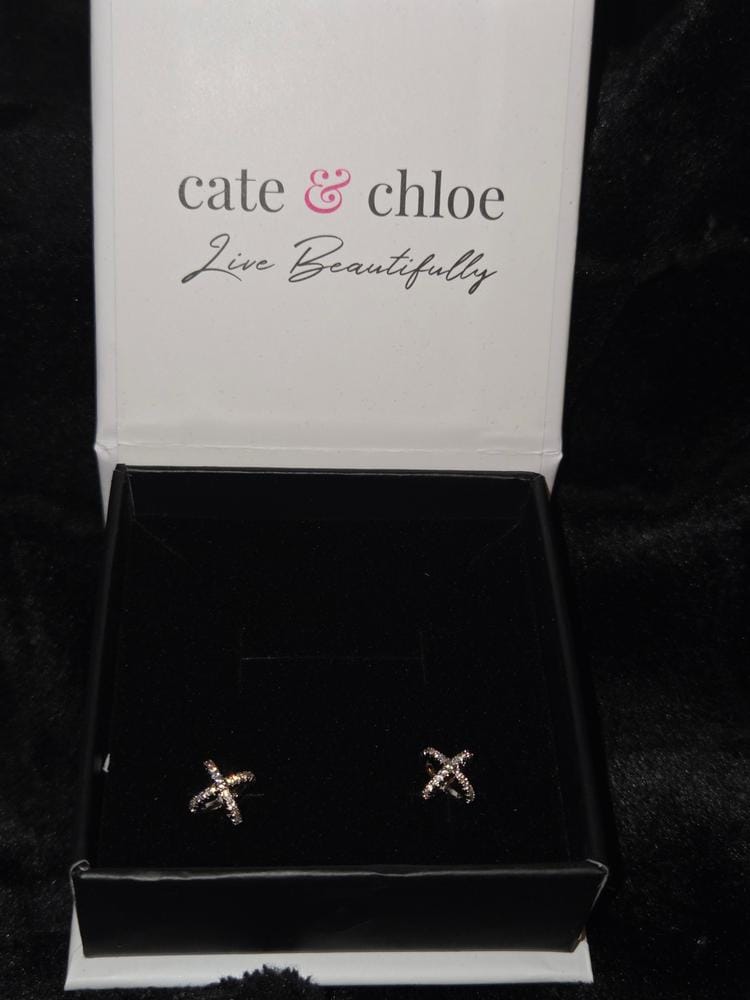 Customer photo review of Paige 18k White Gold Plated X-Design Stud Earrings with Simulated Diamond Crystals