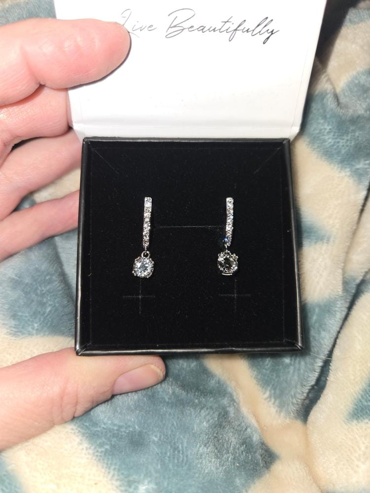 Customer photo review of McKenzie 18k White Gold Plated Drop Dangle Earrings with Swarovski Crystals