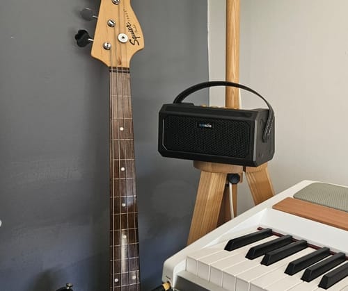 Customer photo review of TuneBomb 10W Portable, Rechargeable Practice Mini Amp – For Guitar & Bass