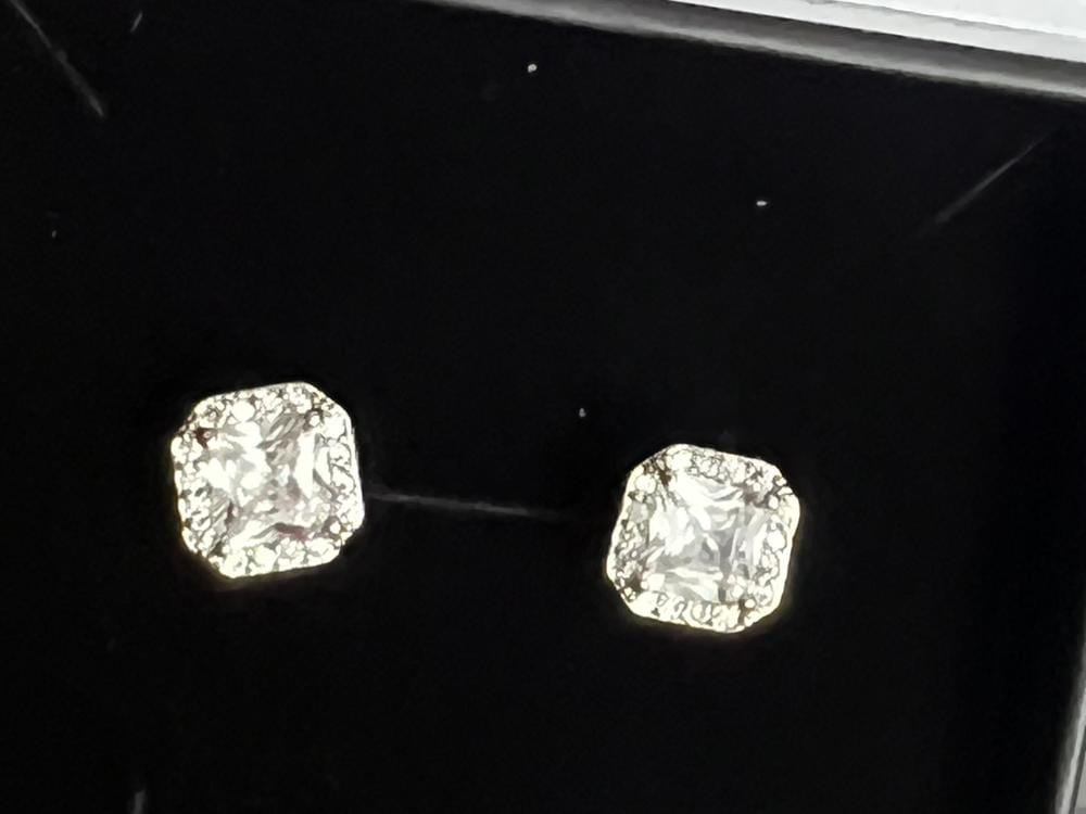 Customer photo review of Estelle 18k White Gold Plated Halo Stud Earrings with Simulated Diamond Crystals
