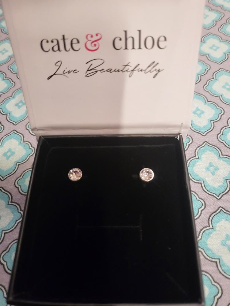 Customer photo review of Blaire 18k White Gold Plated Stud Earrings with Round Cut Swarovski Crystals