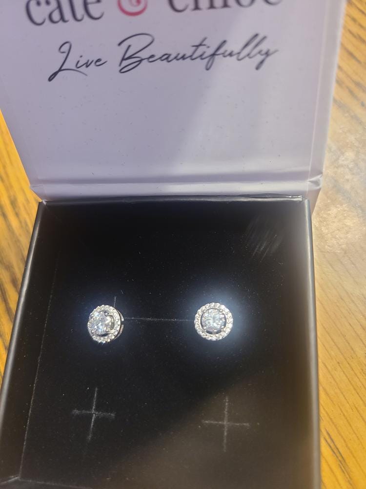 Customer photo review of Moissanite by Cate & Chloe Kailani 18k Gold Plated 925 Sterling Silver Stud Earrings 1.18tcw