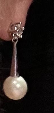 Customer photo review of Tatum 18k White Gold Plated Pearl Dangling Stud Earrings with Swarovski Crystal