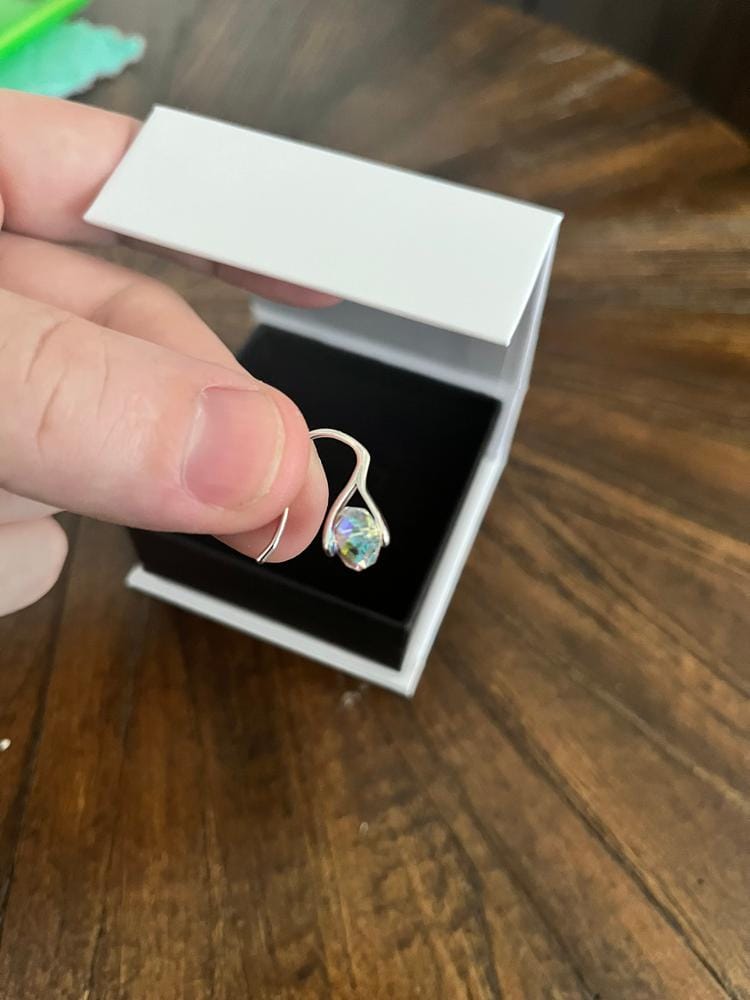 Customer photo review of Destiny 18k White Gold Plated Drop Earrings with Swarovski Crystals