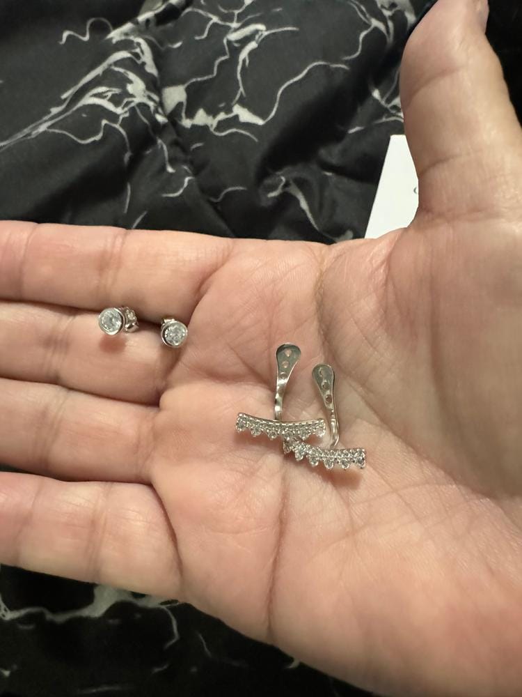 Customer photo review of Stephanie Sterling Silver Drop Stud Earrings with Simulated Diamond Crystals — Final Sale