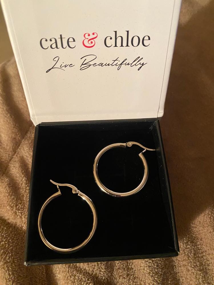 Customer photo review of Amy 18k White Gold Plated 20mm/30mm Hoop Earrings - Fab Fav Deals