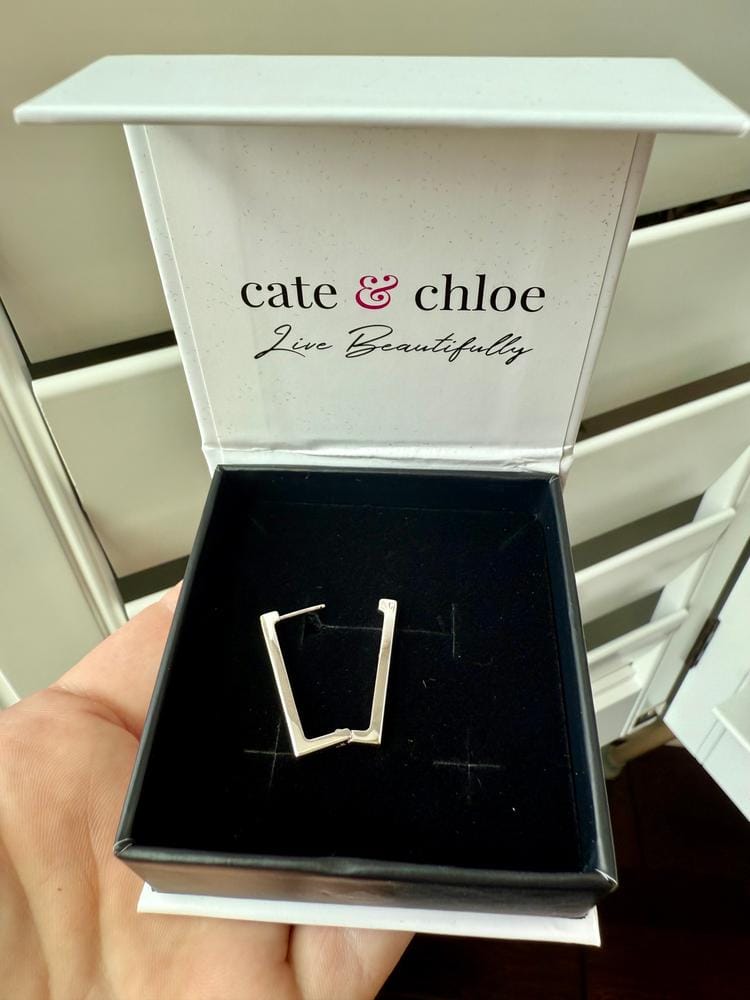 Customer photo review of Annalise 18k White Gold Plated 24mm Silver Square  Hoop Earrings