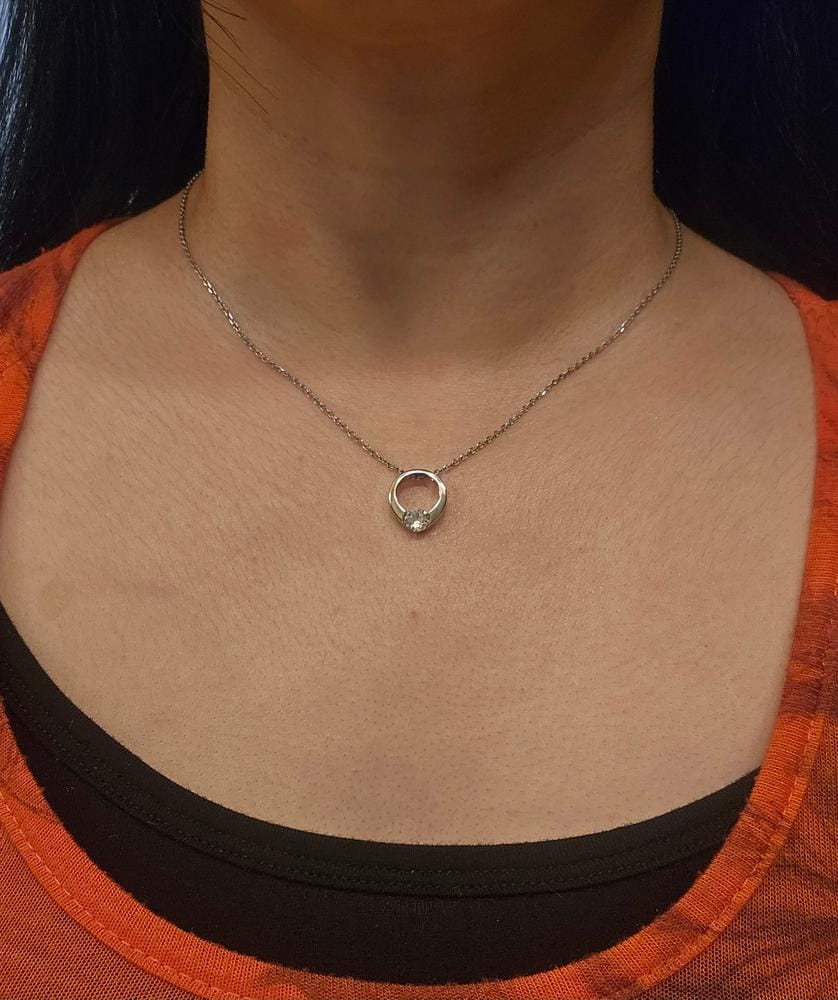 Customer photo review of Dahlia 18k White Gold Plated 13mm Hoop Necklace with Swarovski Crystal