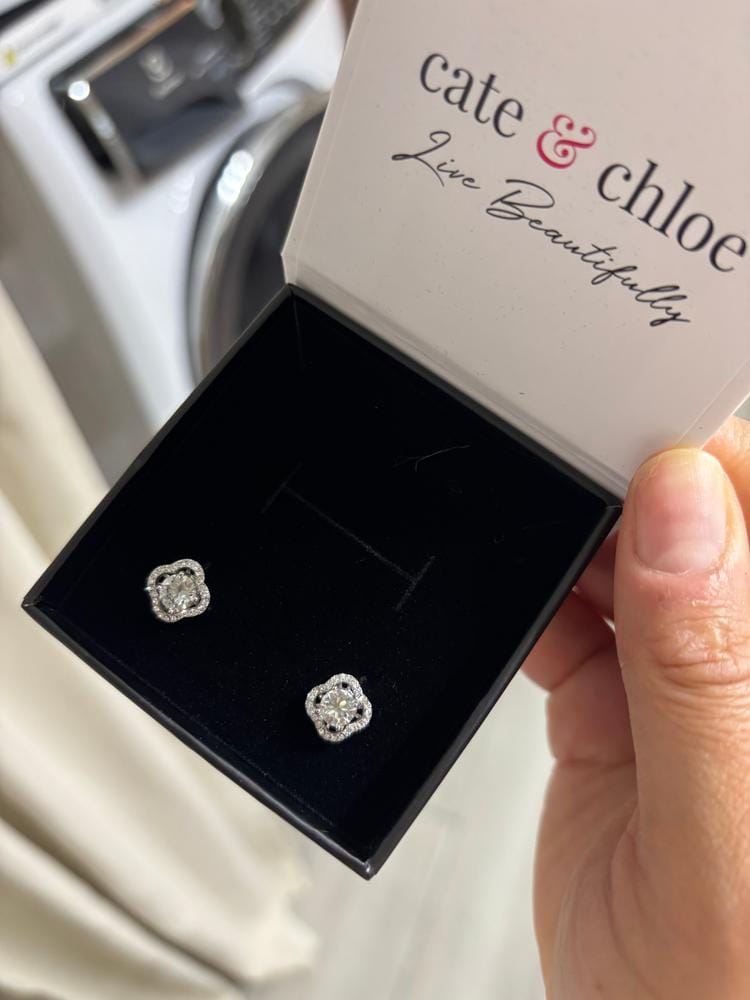 Customer photo review of Haddie 18k White Gold Plated 2-in-1 Halo Stud Earrings with Swarovski Crystals