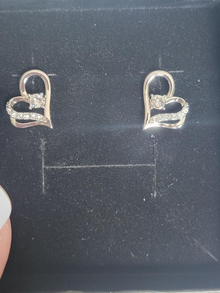 Customer photo review of Kara 18k White Gold Plated Silver Heart Stud Earrings with Swarovski Crystals