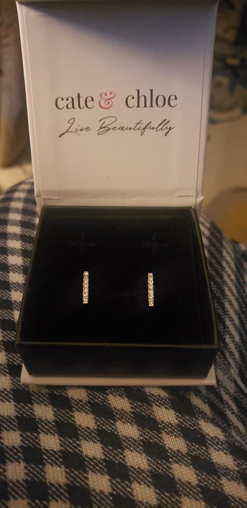 Customer photo review of Sydney 18k White Gold Plated 14mm Square Hoop Earrings with Swarovski Crystals