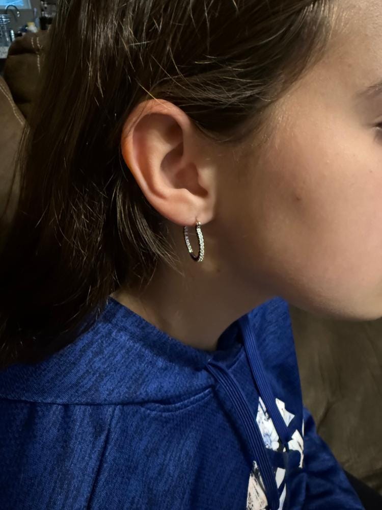Customer photo review of Margot 18k White Gold Plated 24mm Hoop Earrings with Simulated Diamond Crystals