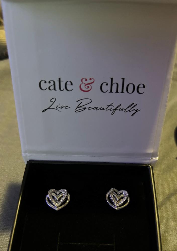 Customer photo review of Coraline 18k White Gold Plated Silver Heart Stud Earrings with Simulated Diamond Crystals