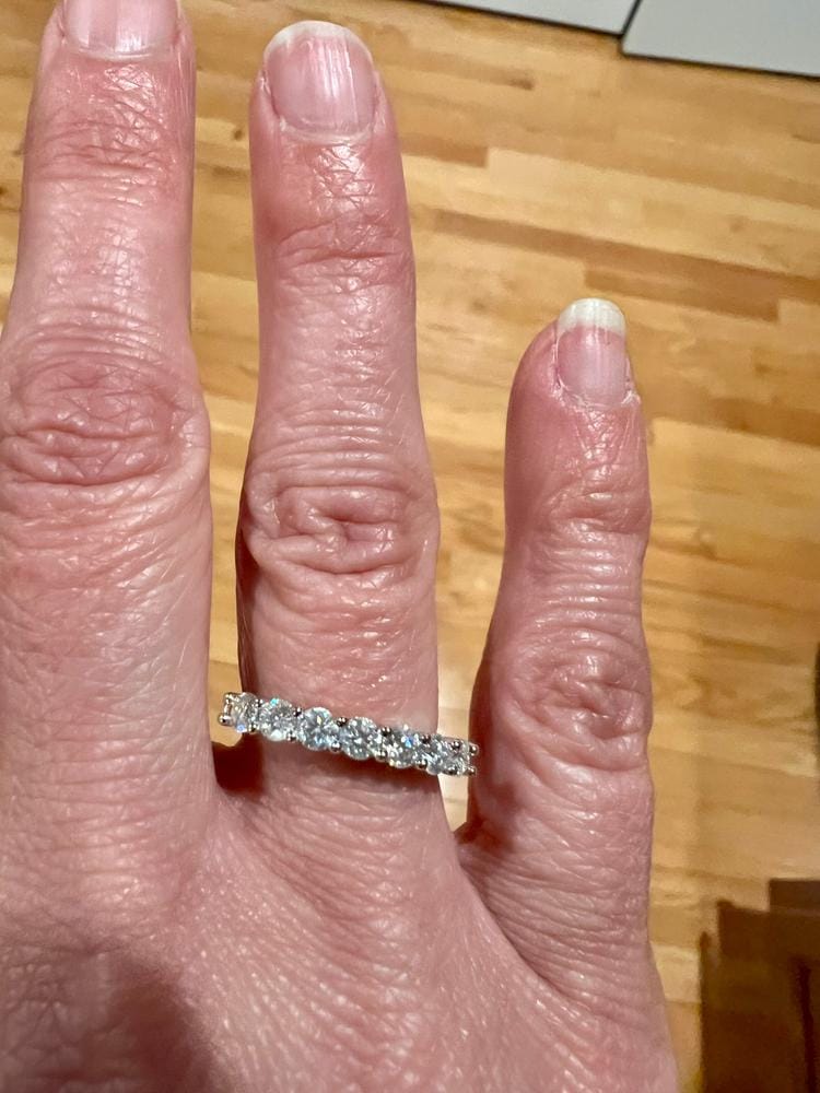 Customer photo review of Moissanite by Cate & Chloe Josephine 0.77tcw Round Cut 925 Sterling Silver 18k White Gold Plated Wedding Band