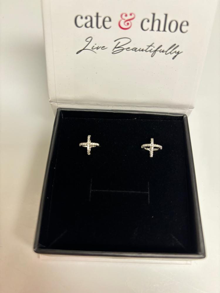 Customer photo review of Paige 18k White Gold Plated X-Design Stud Earrings with Simulated Diamond Crystals