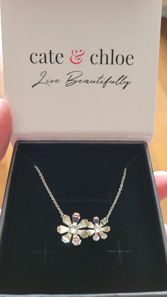 Customer photo review of Daisy 18k White Gold Plated Flower Necklace with Swarovski Crystals