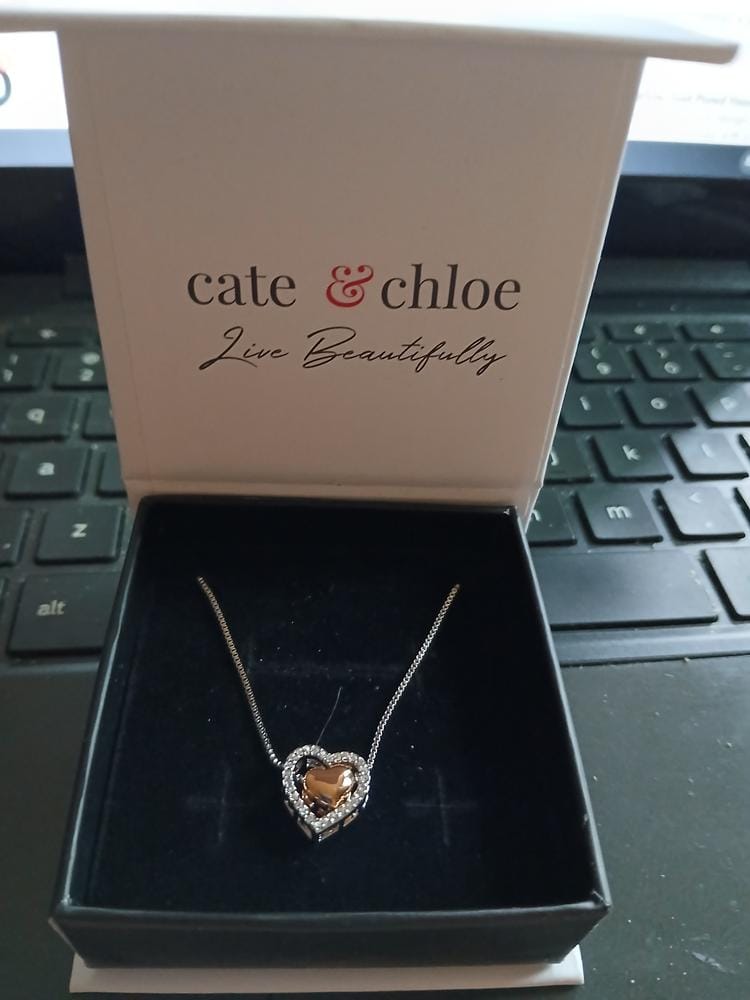 Customer photo review of Susan 18k White Gold Plated Halo Heart Necklace with Swarovski Crystals