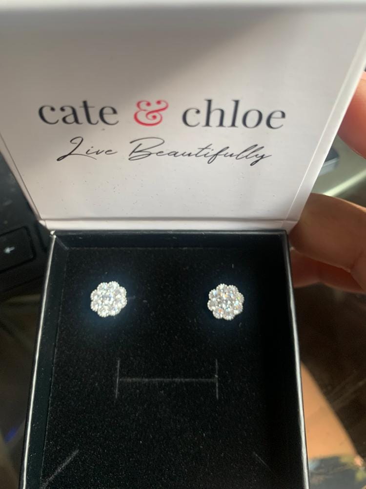 Customer photo review of Alyssa 18k White Gold Plated Flower Stud Earrings with Simulated Diamond Crystals