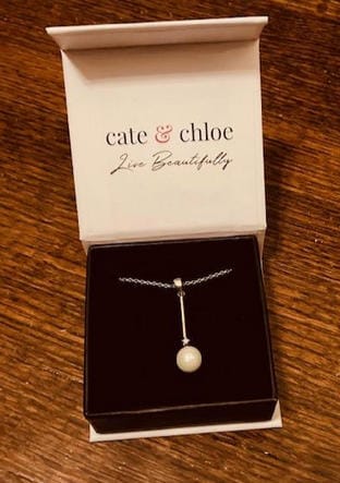 Customer photo review of Gabrielle 18k White Gold Pearl Drop Pendant Necklace with Swarovski Crystals