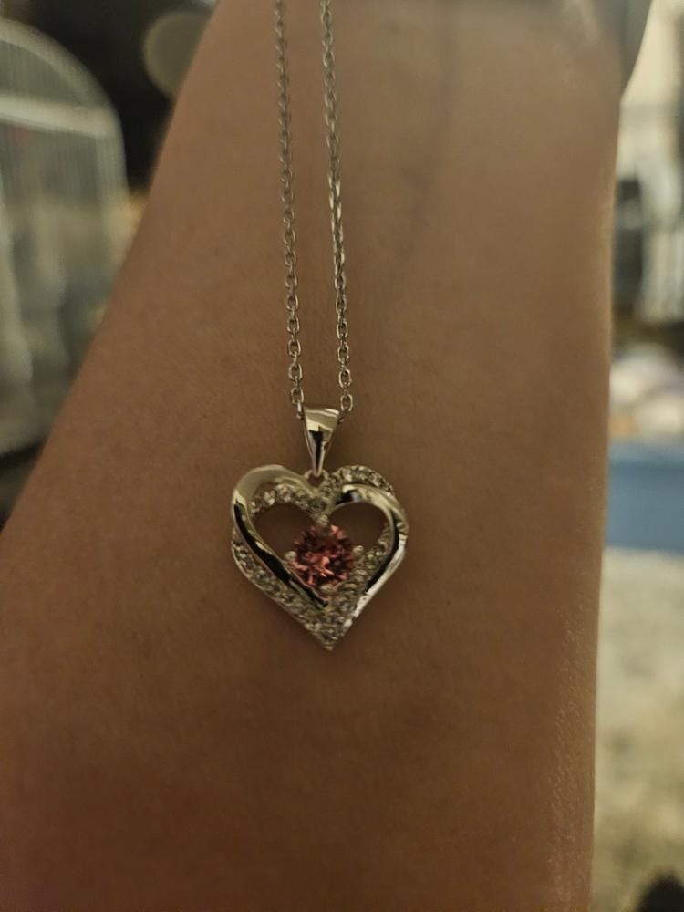 Customer photo review of Forever Birthstone 18k White Gold Plated Double Heart Necklace with Swarovski Crystals